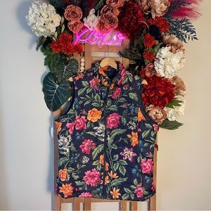 Lands’ End Floral Zip Up Puffer Vest